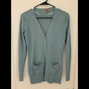 blue button-up cardigan with pockets size 10